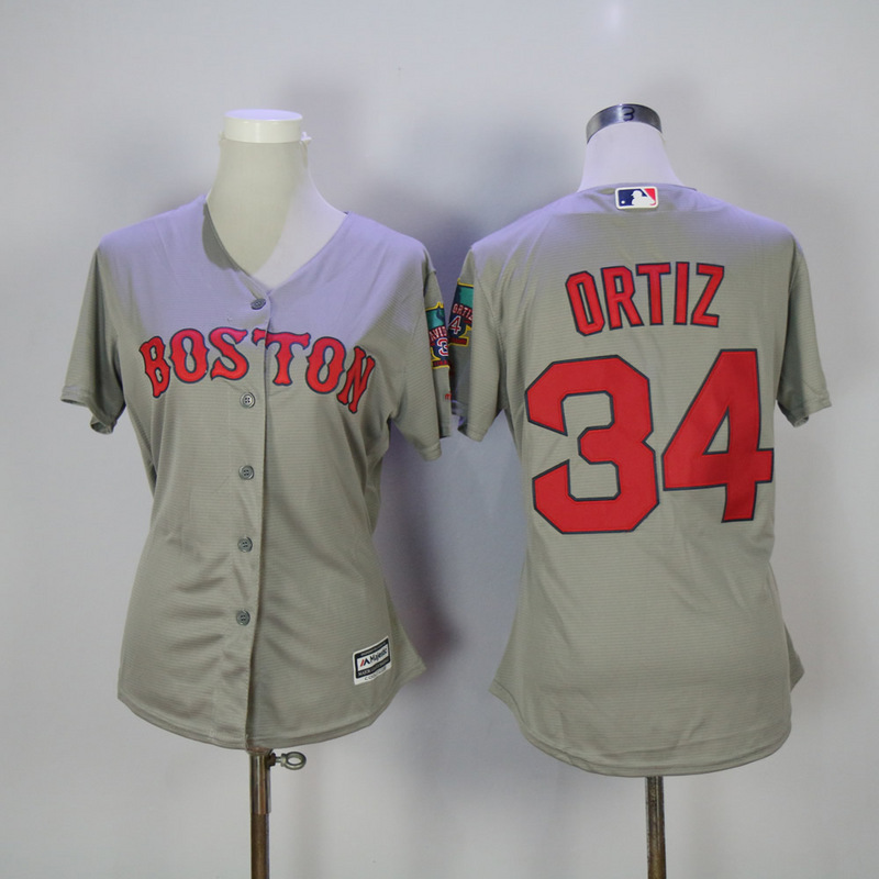 Womens 2017 MLB Boston Red Sox #34 Ortiz Grey Jerseys->->Women Jersey